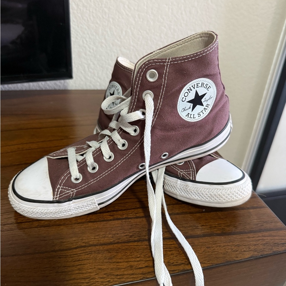 Converse Women’s Brown High Top Sneakers with White Accents
